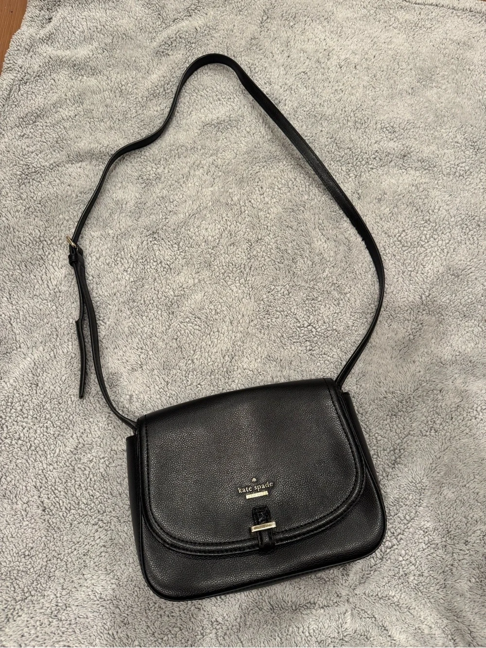 kate spade Black Pebbled Leather Crossbody Bag with Gold Accent